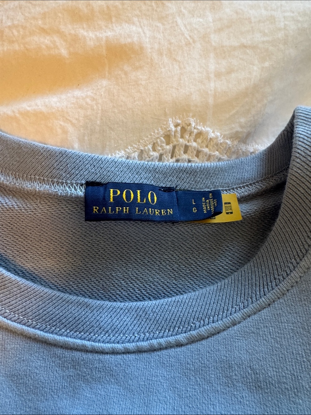 Polo by Ralph Lauren Dusty Blue Crewneck Sweatshirt with Plaid Appliqué - Picture 2 of 4
